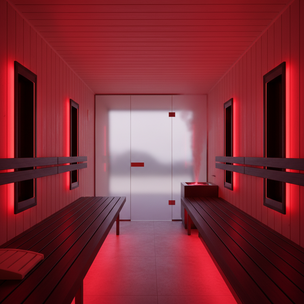 Infrarotstrahler in einer modernen Kabine mit rotem Licht