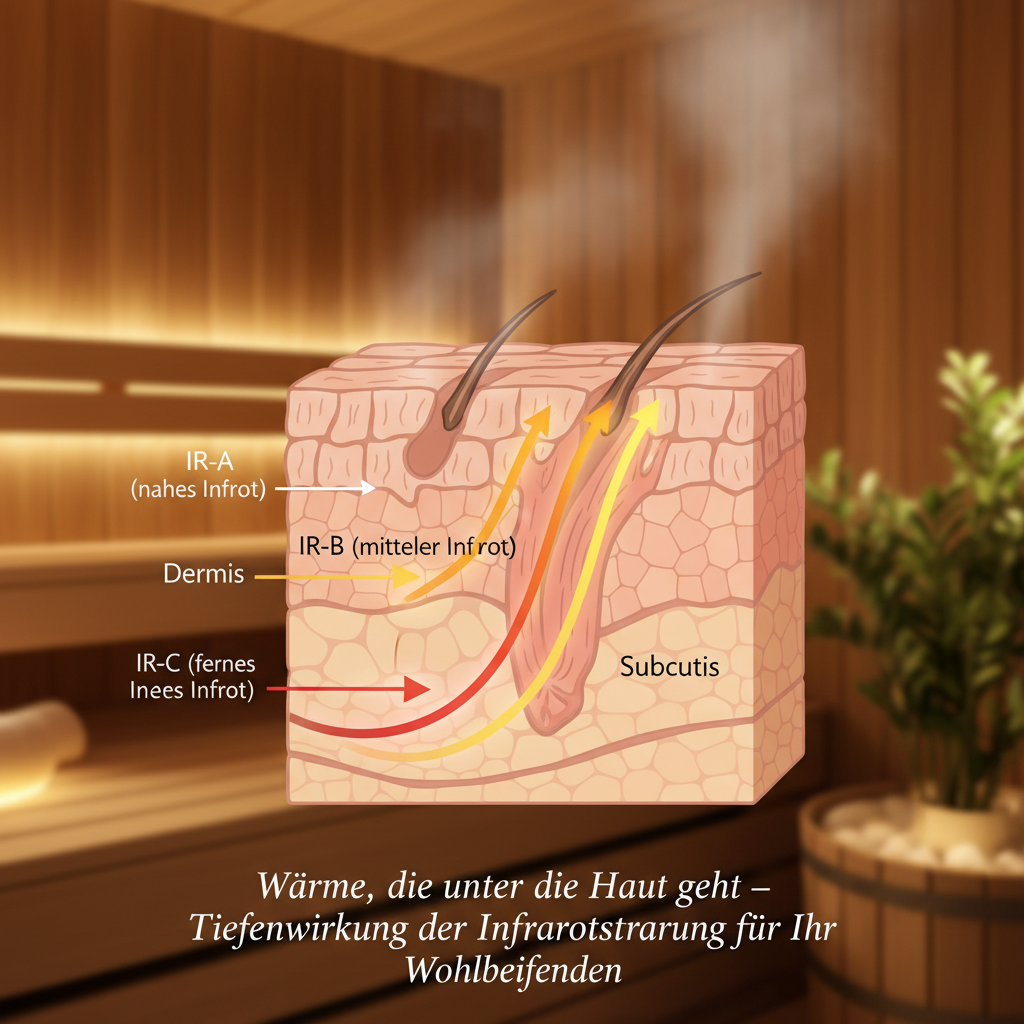 Skizze der Eindringtiefe von Infrarotstrahlung in die Haut