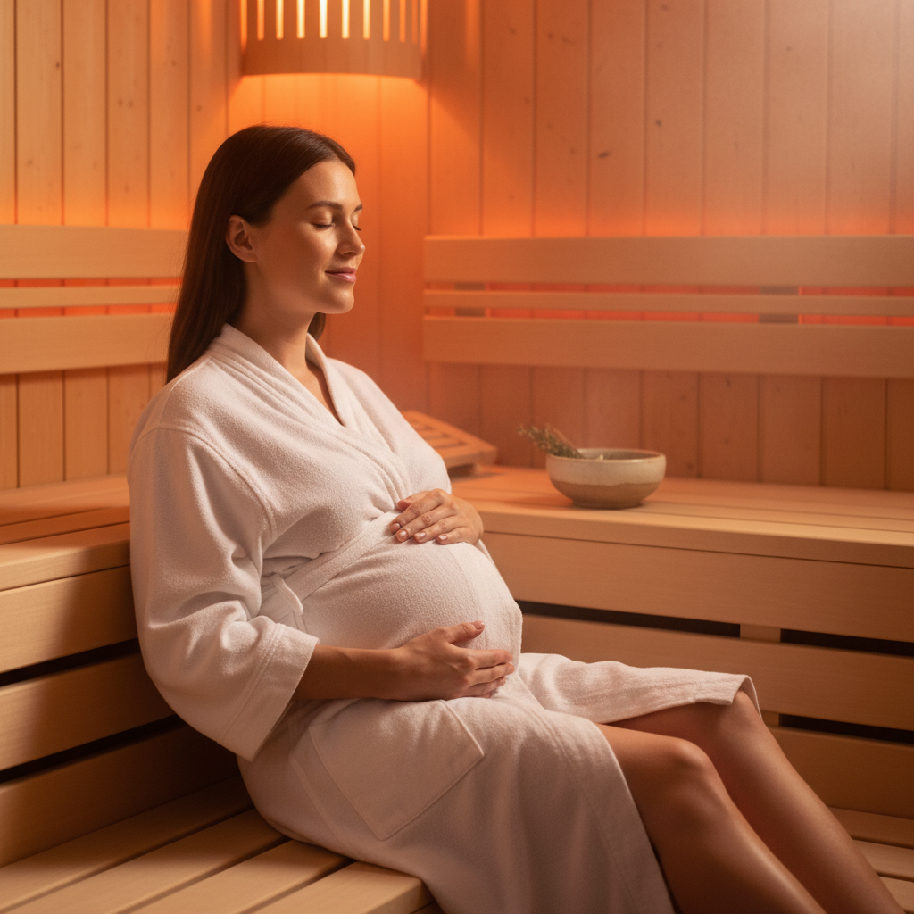 Entspannte Schwangere in einer Infrarotsauna