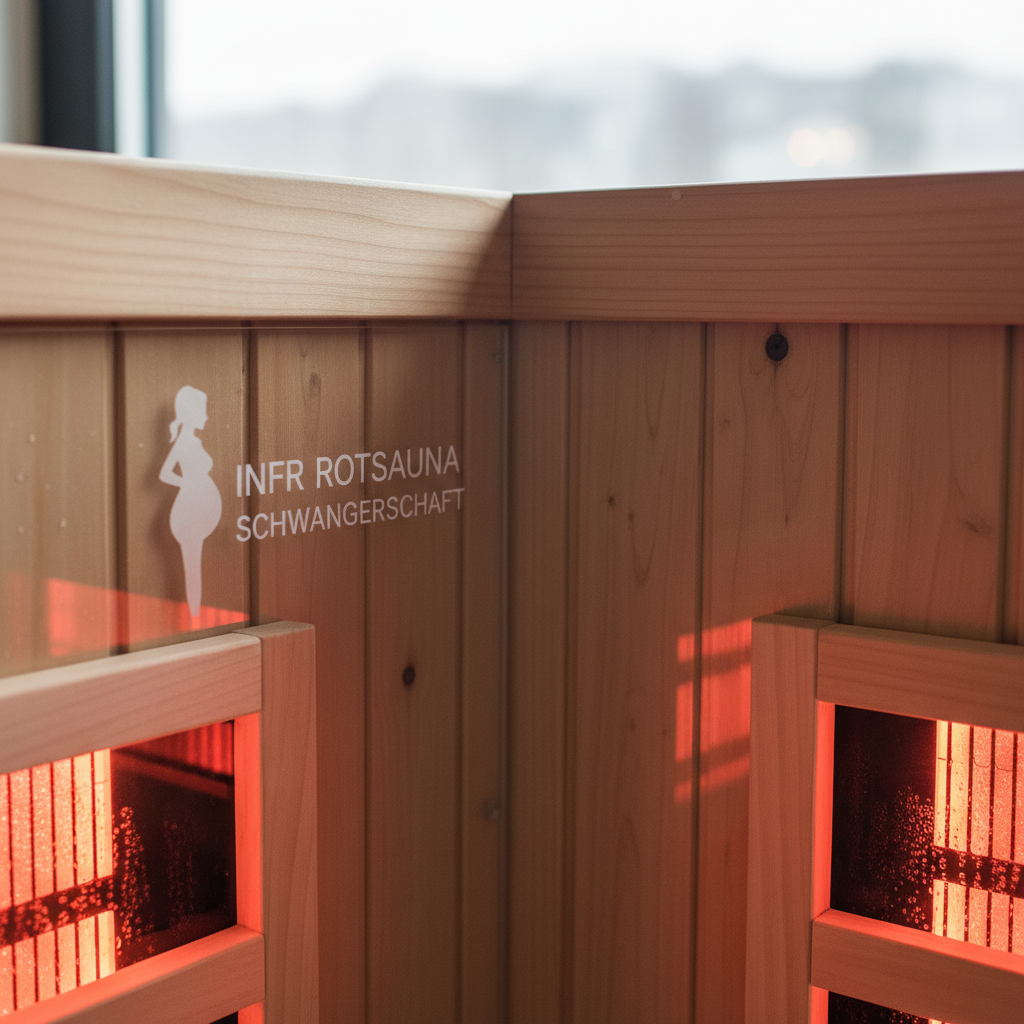 Schwangere Frau vor einer Infrarotsauna
