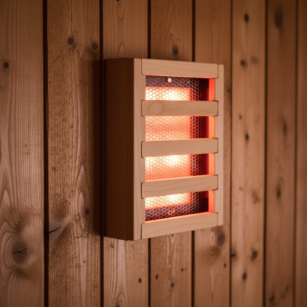 Detailansicht von Vollspektrum-Strahlern in einer Infrarotsauna