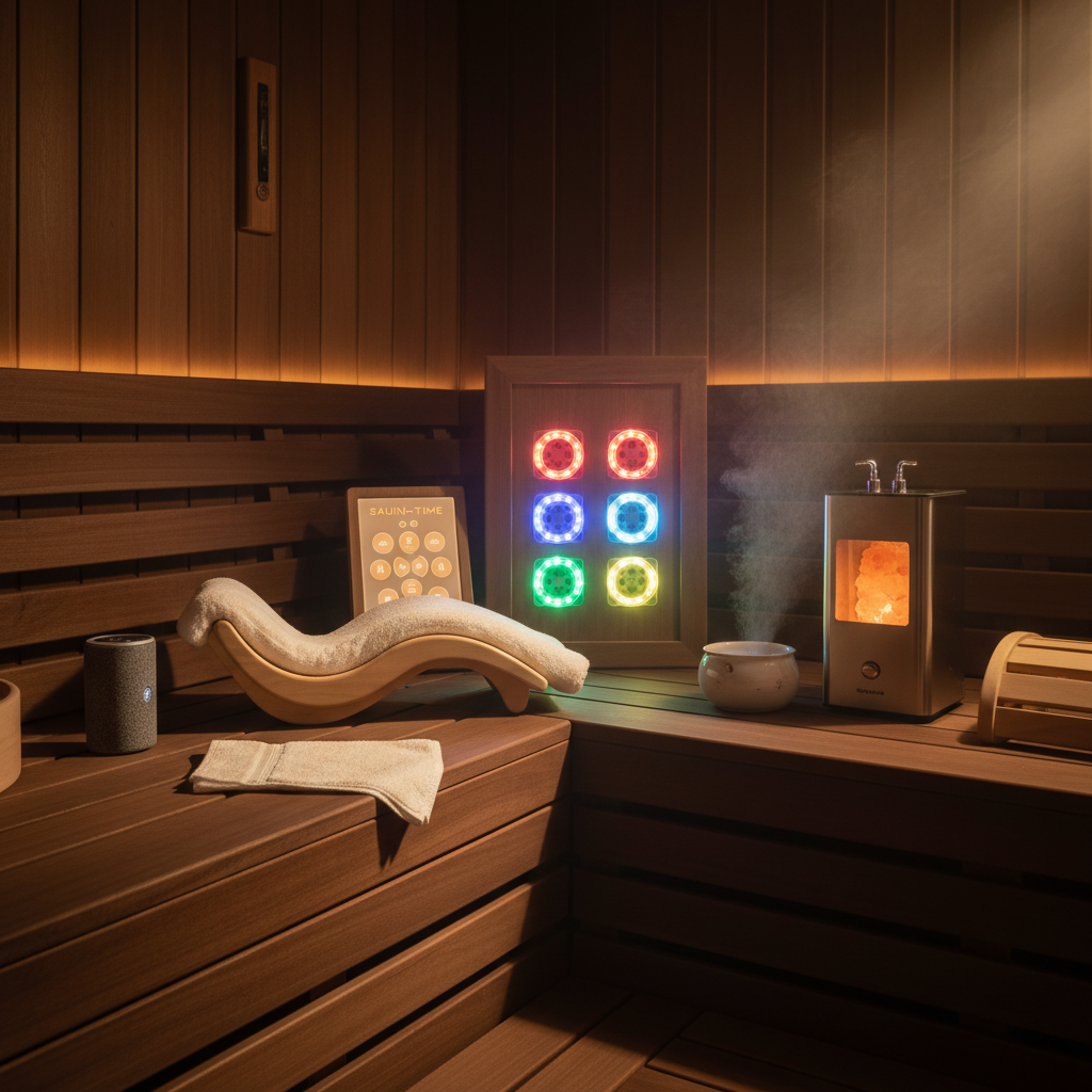 Infrarotsauna Zubehör: Farblichtmodule, Salzverdampfer und Komforterweiterungen