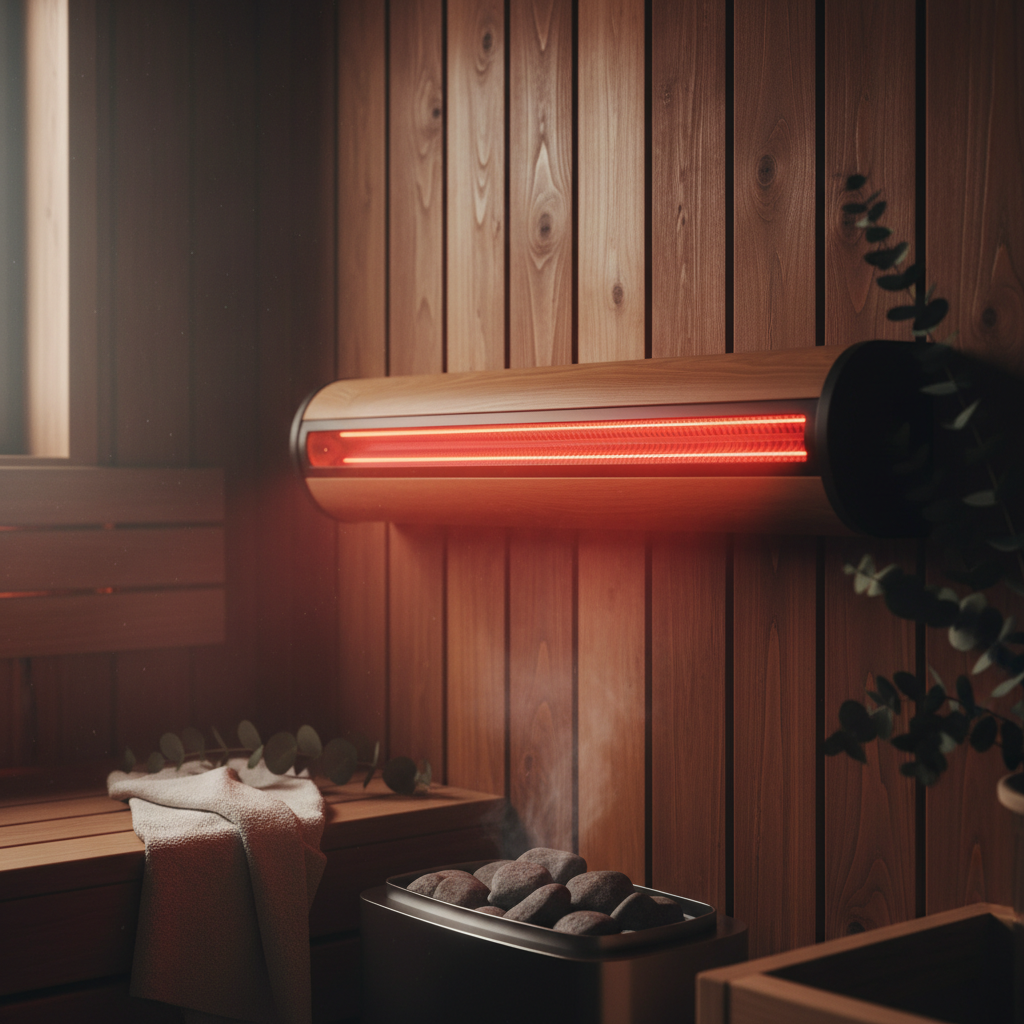 Moderner Infrarotstrahler in einer Holzsauna