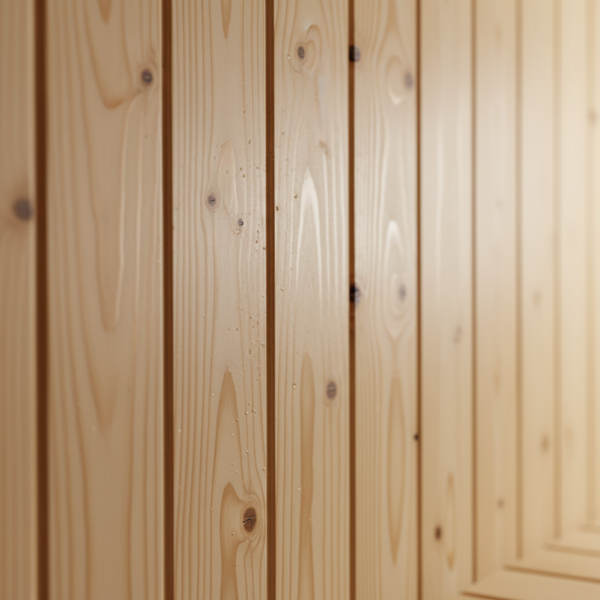 Hochwertige Holzpaneele einer Innensauna aus nordischer Fichte