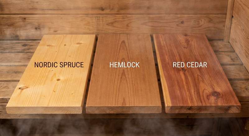 Vergleich verschiedener Saunaholzarten: Fichte, Hemlock und Zeder