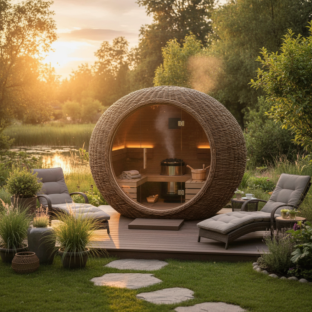 Korbsauna im Garten
