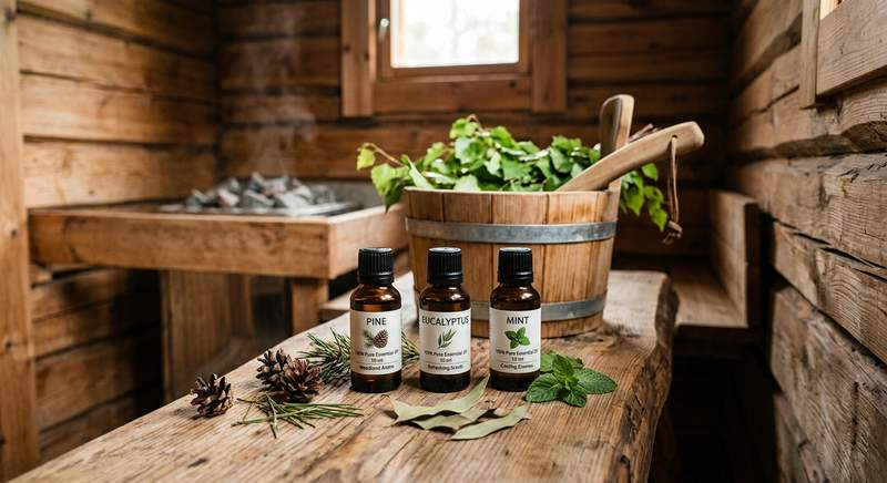 Verschiedene Sauna-Aromaöle und ätherische Öle für Saunaaufgüsse im Test
