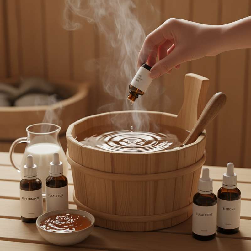 Sauna Aufguss mit ätherischen Ölen selbst herstellen – Mischung im Eimer