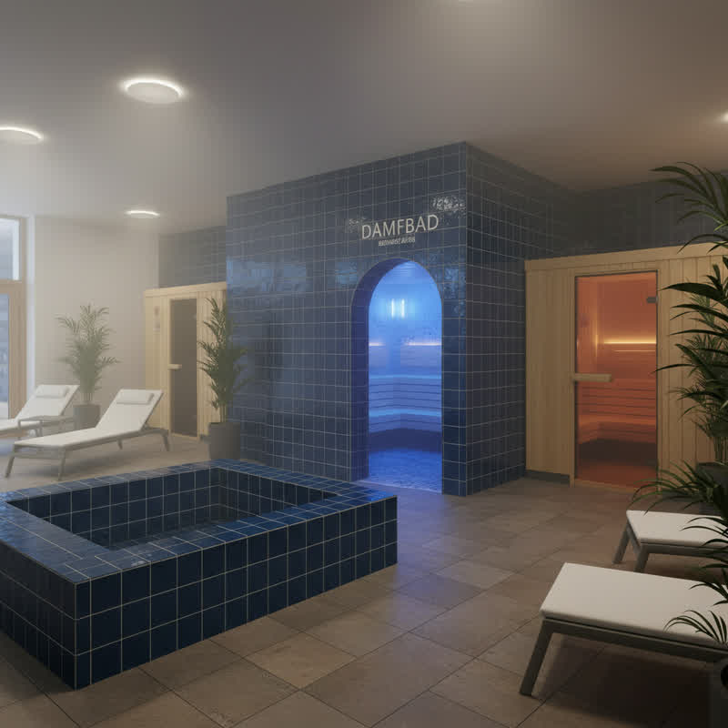 Sauna Schwimmhalle Ernst-Thälmann-Park Berlin – moderner Dampfbad-Bereich, Sanarium, Blockhaussauna