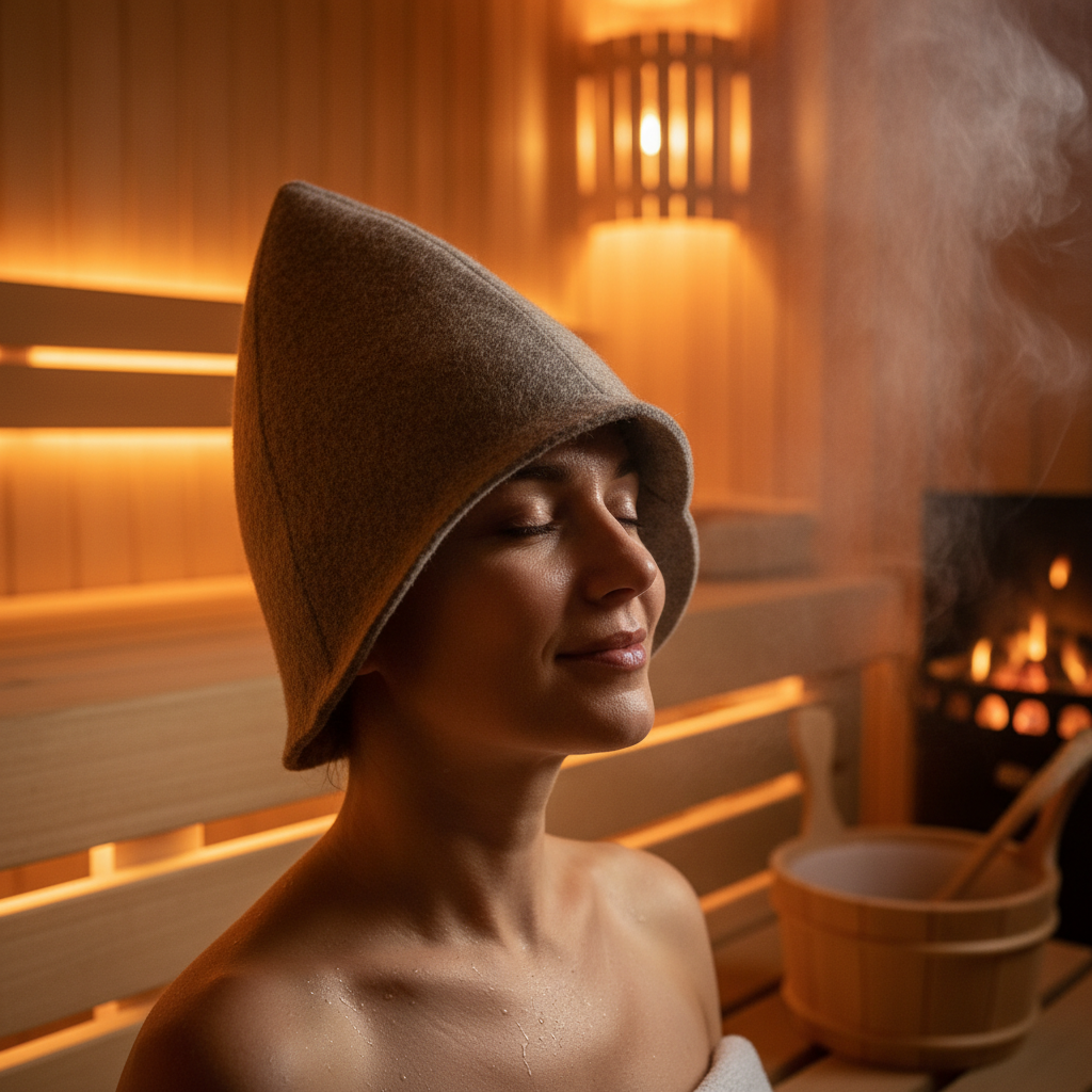 Sauna Filzhut schützt vor Hitze
