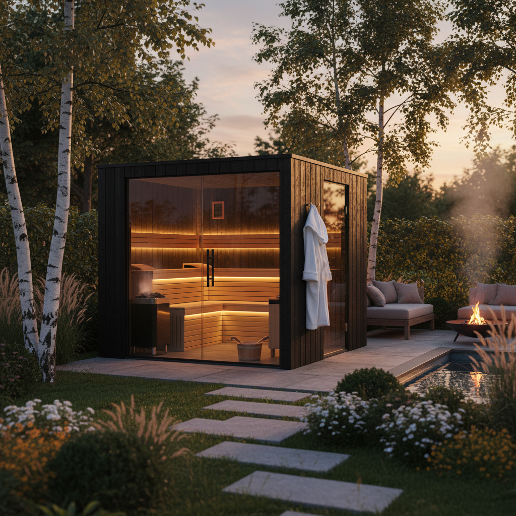 Eine Gartensauna in einem gepflegten Garten