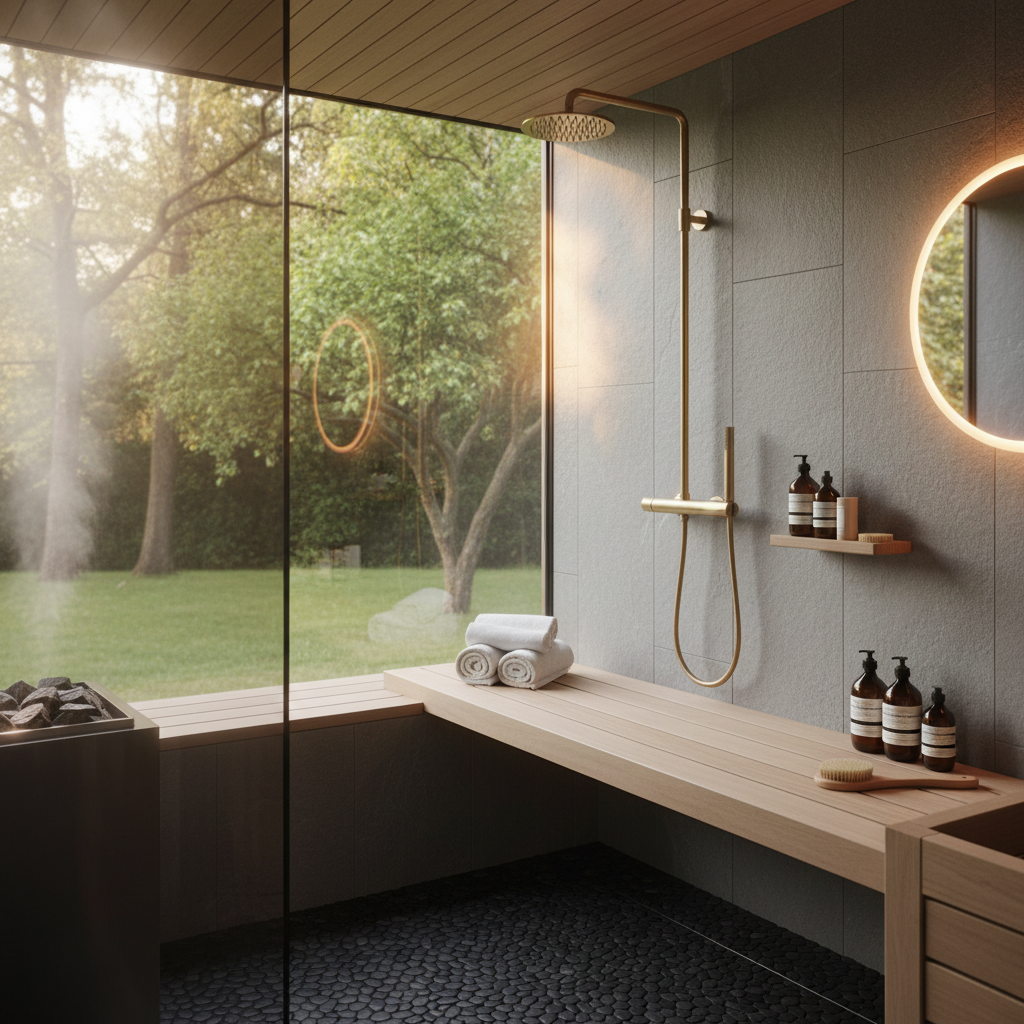 Duschinstallation in moderner Gartensauna