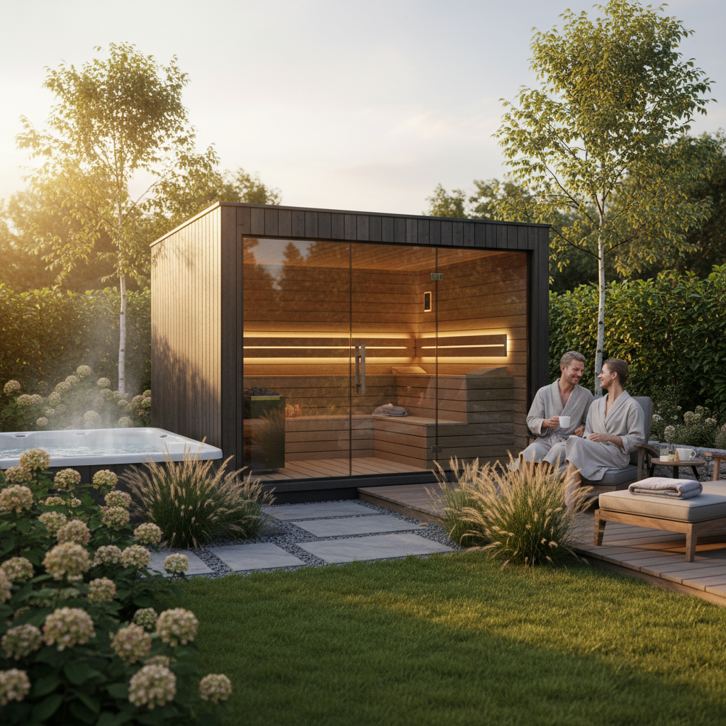 Gartensauna mit Dusche