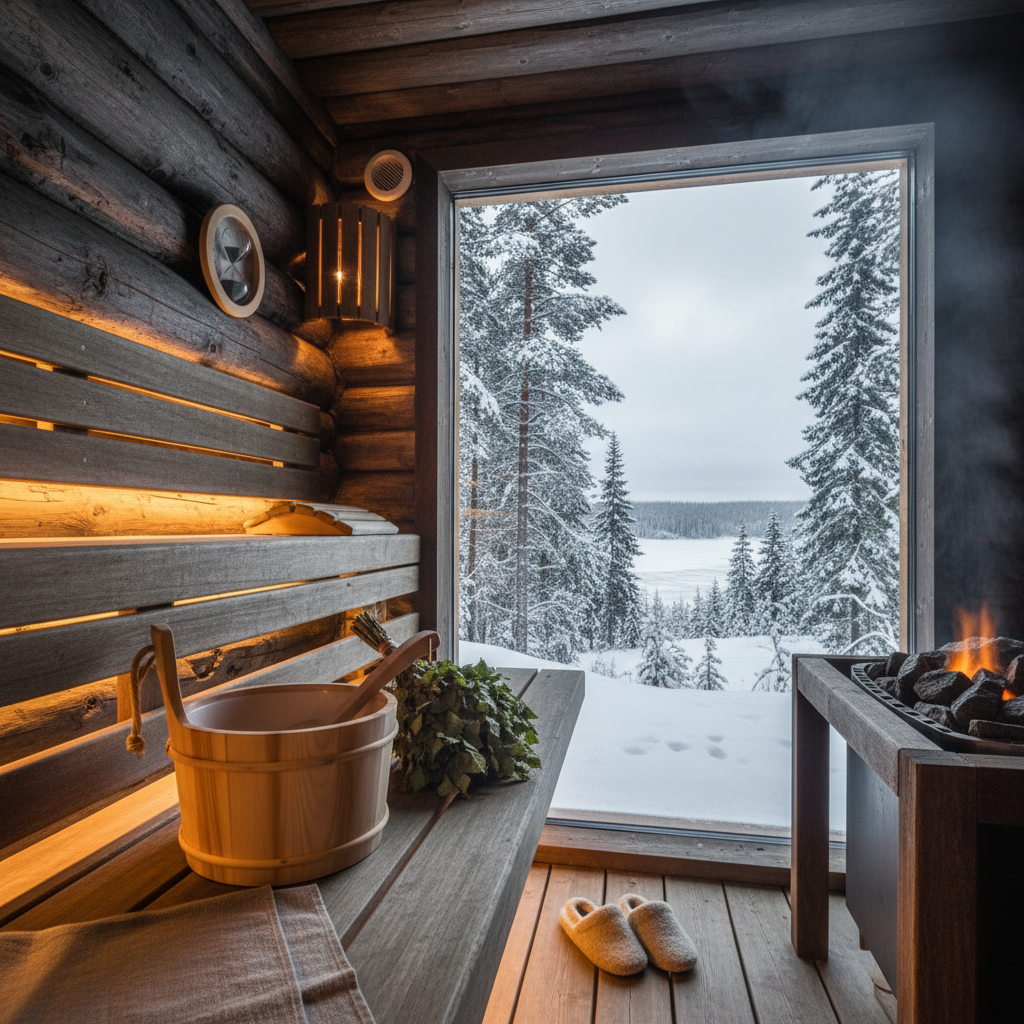 Verschiedene Saunazubehör-Sets mit Eimer, Kelle, Thermometer und Duftstoffen