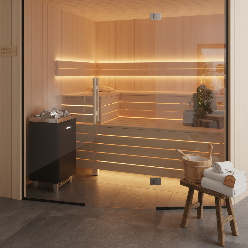 Detailaufnahme einer Blockbohlenwand aus polnischem Fichtenholz beim Saunabau