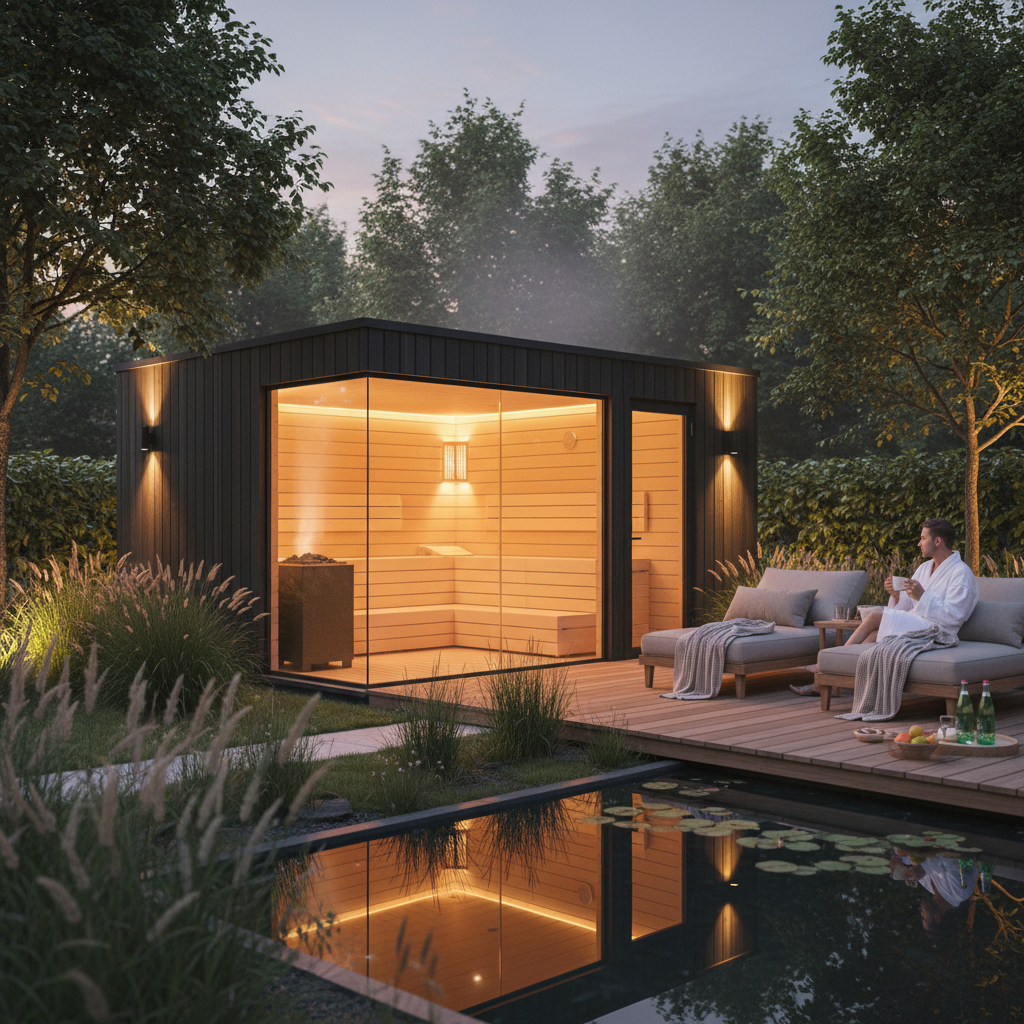 Eine Gartensauna in einem schönen Garten