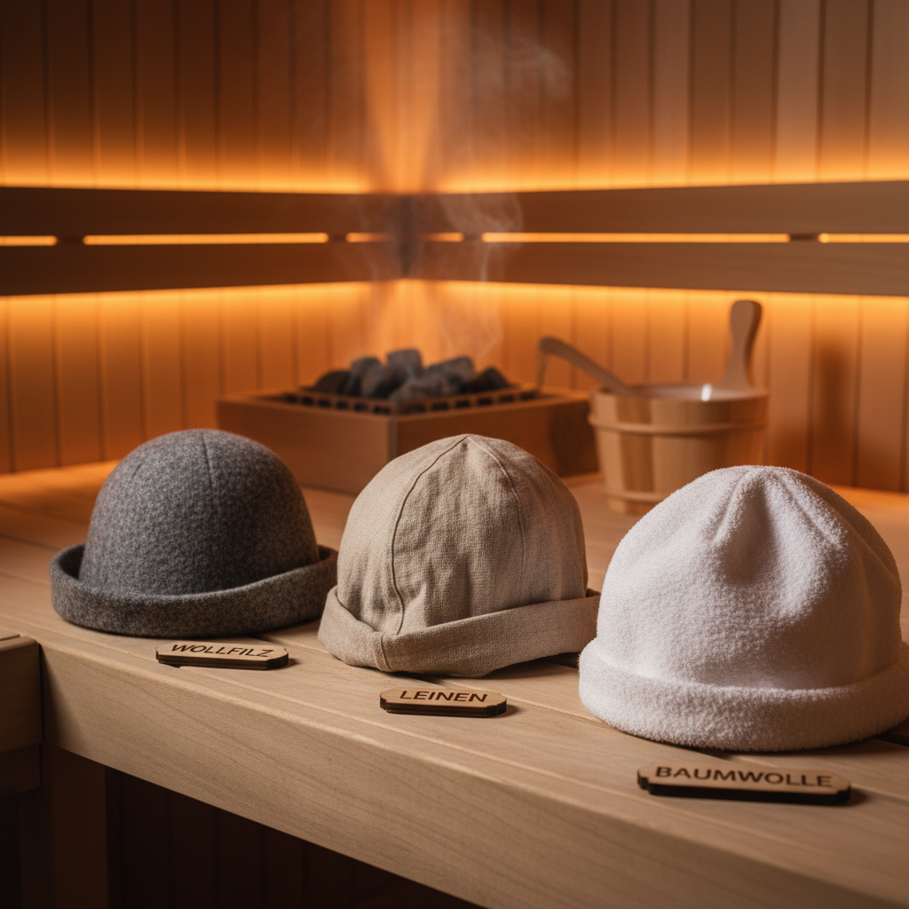 Verschiedene Saunahut-Materialien: Wollfilz, Leinen und Baumwolle im Vergleich