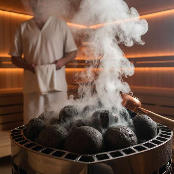 Aufguss auf heiße Saunasteine