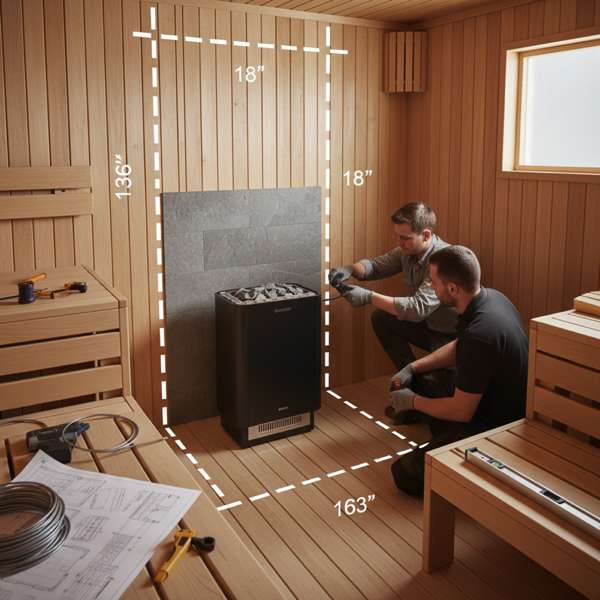 Fachgerechter Einbau eines Saunaofens mit ausreichendem Abstand zu den Wänden