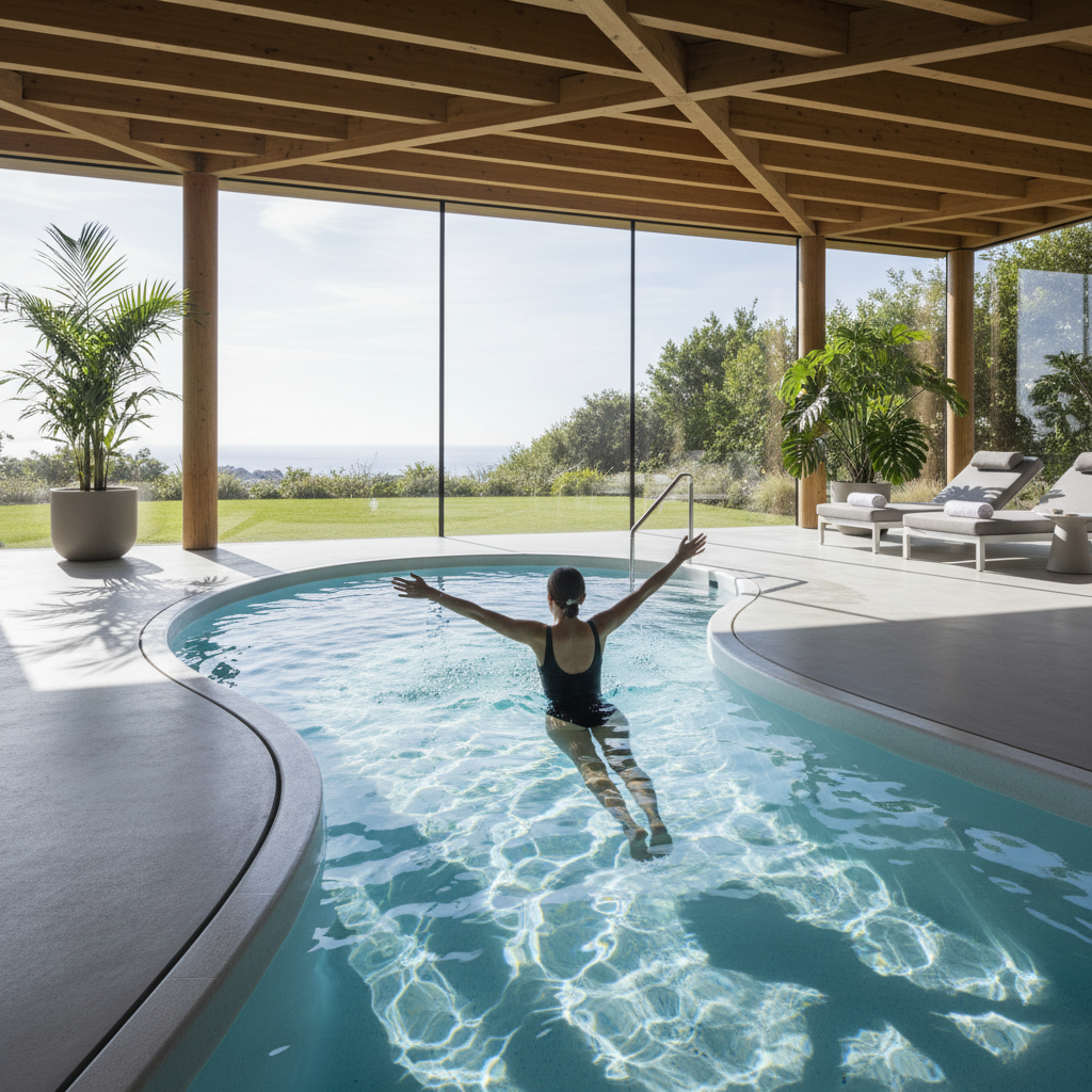 Person taucht in ein Tauchbecken aus GFK ein