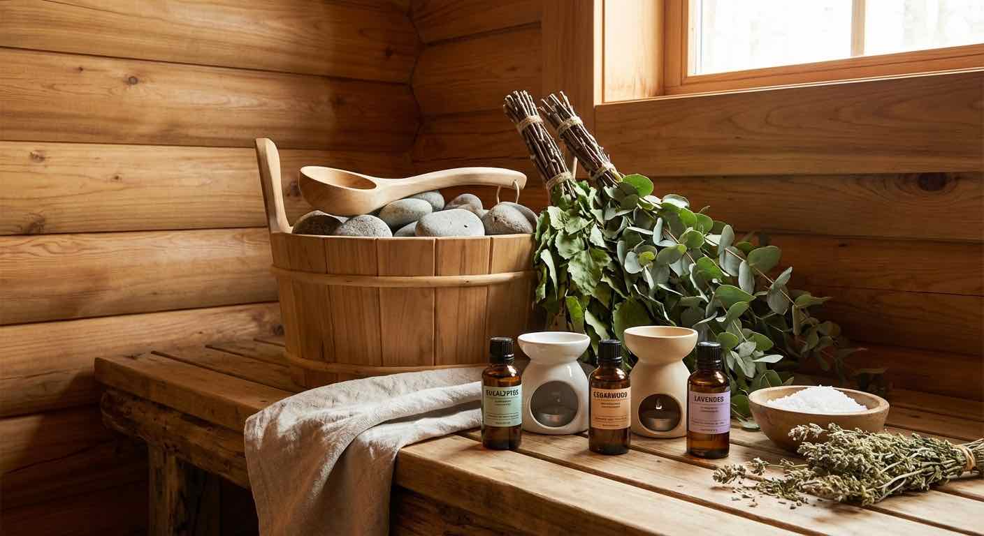 Wellness-Sauna Innenraum mit Beleuchtung und Holzoptik