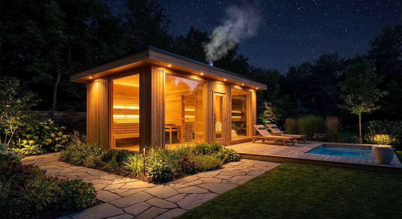 Wellness-Atmosphäre nach der Sauna — Tee, Handtuch, Entspannung