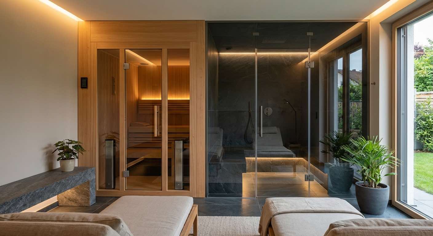 Luxuriöses Heimwellness-Zimmer mit Infrarotsauna und Dampfdusche