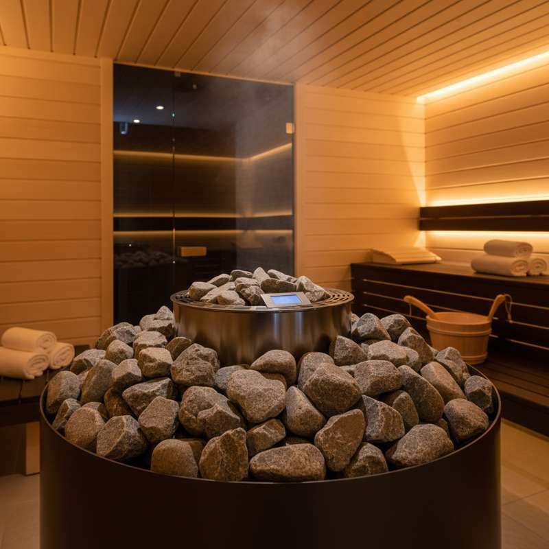 Bio-Kombiofen mit großem Steinvolumen, Wellness-Sauna mit sanftem Dampf